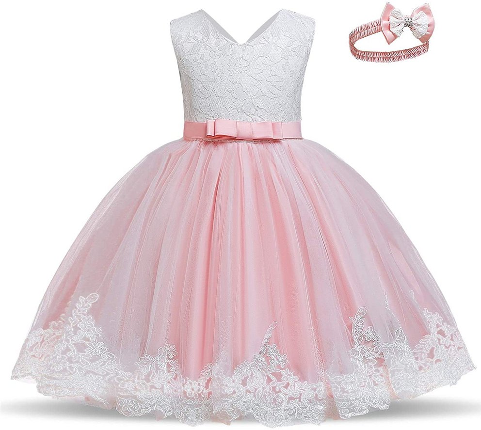 Taufkleider Mädchen: Wunderschönes Kleid in Weiß-Rosa