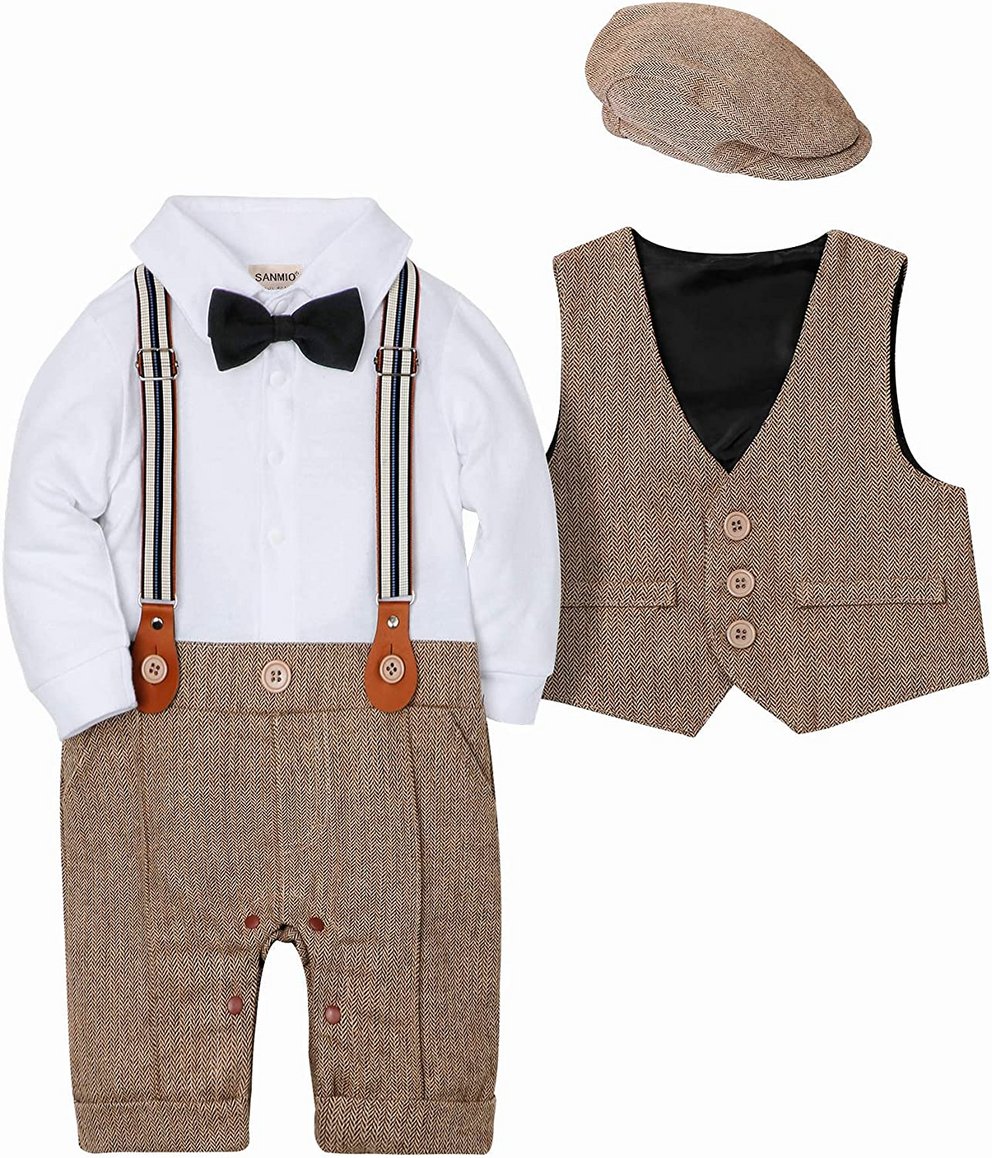 XinCDD Baby Jungen Taufanzug Hochzeitanzug Bekleidungset Festliche Gentleman Outfit Baumwolle Langarm Hemd Fliege Weste Hose 