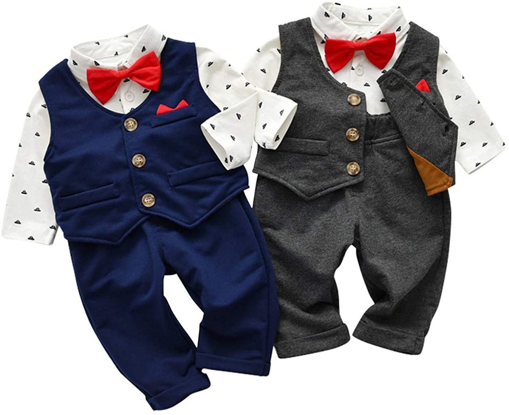 Taufanzug-Set für Babys und Jungs mit Weste in dunkelblau