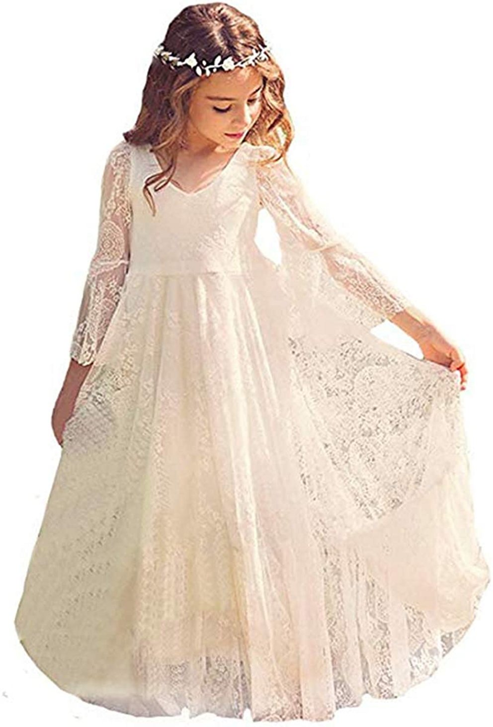 Kommunionkleider: Elegantes Blumenmädchenkleid in weiß