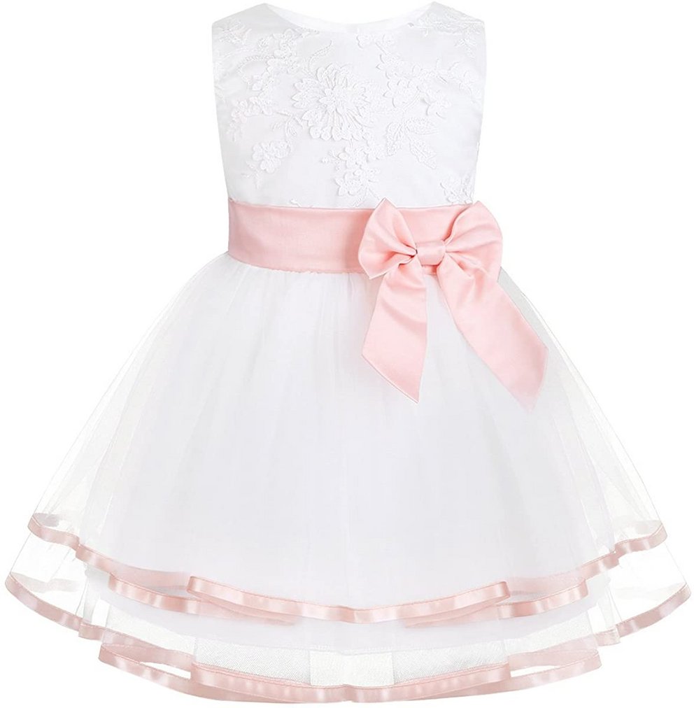 Taufkleider Mädchen: Kleid in Weiß und Rosa mit Schlaufe