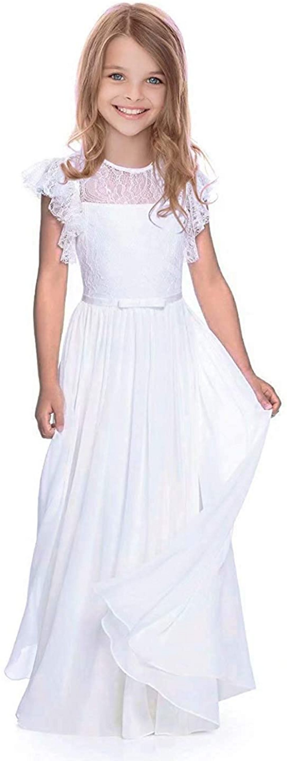 Kommunionkleider: Elegantes weißes Spitzenkleid für Mädchen