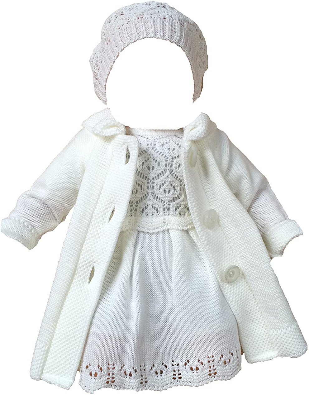 Taufkleid für Mädchen Baby Set Mütze und Kleid Strickkleid mit passender Mütze 